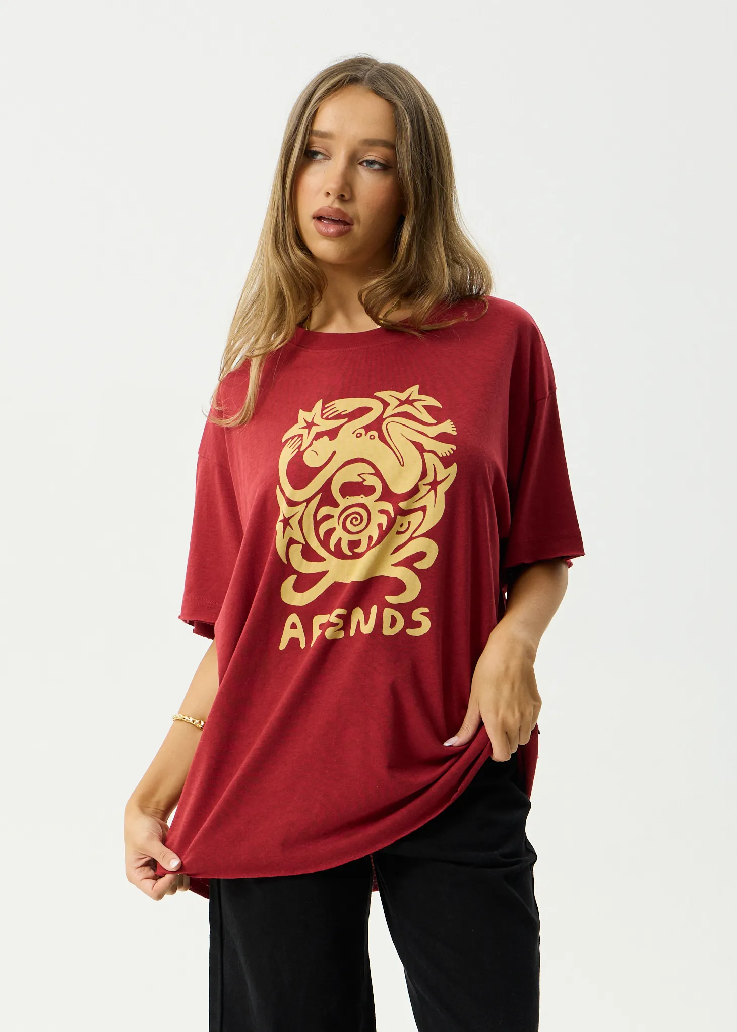 AFENDS Womens Anjuna - Oversized Tee - Ketchup sold by Afends