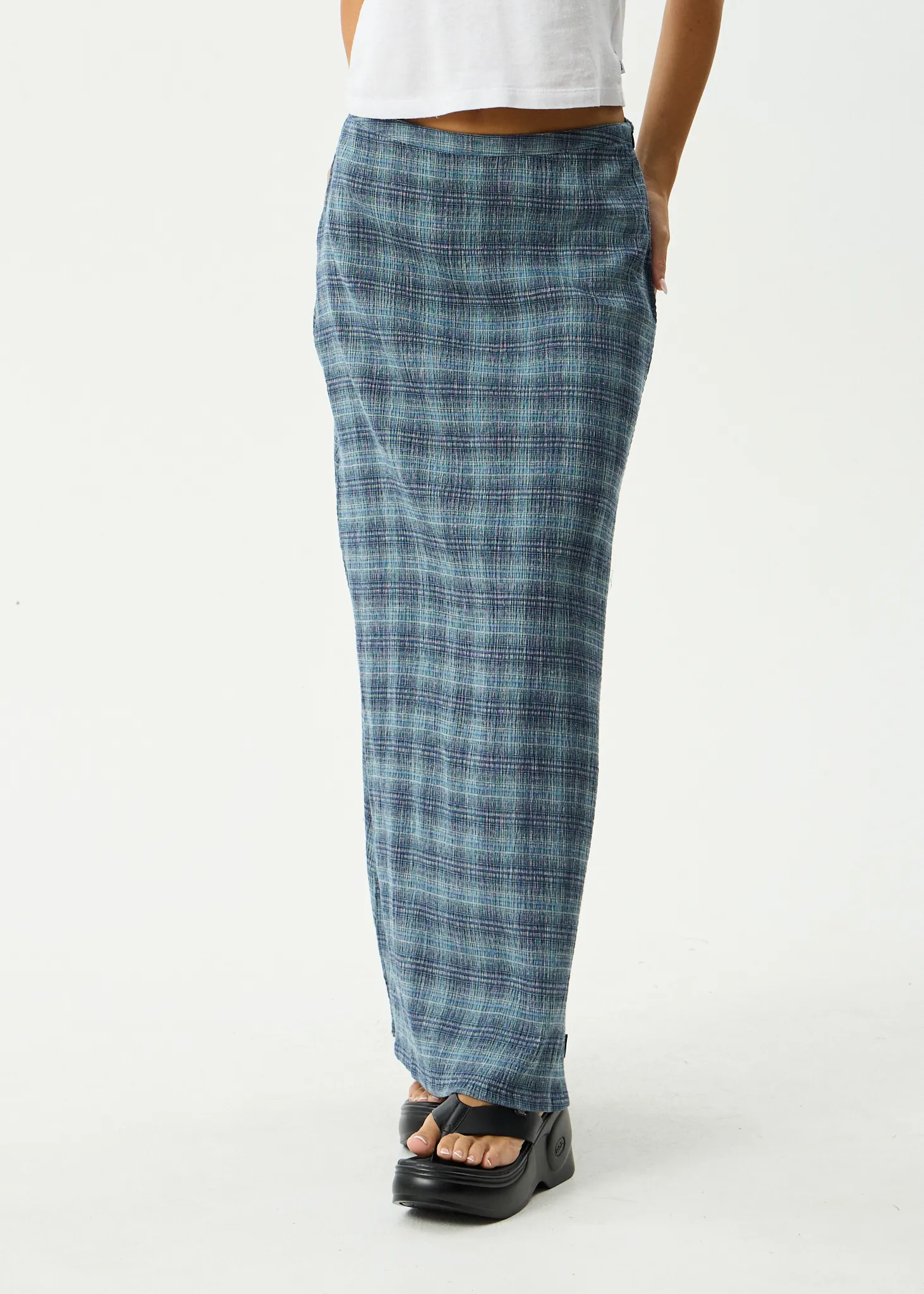AFENDS Womens Position - Seersucker Maxi Skirt - Navy Check sold by Afends product image thumbnail 3