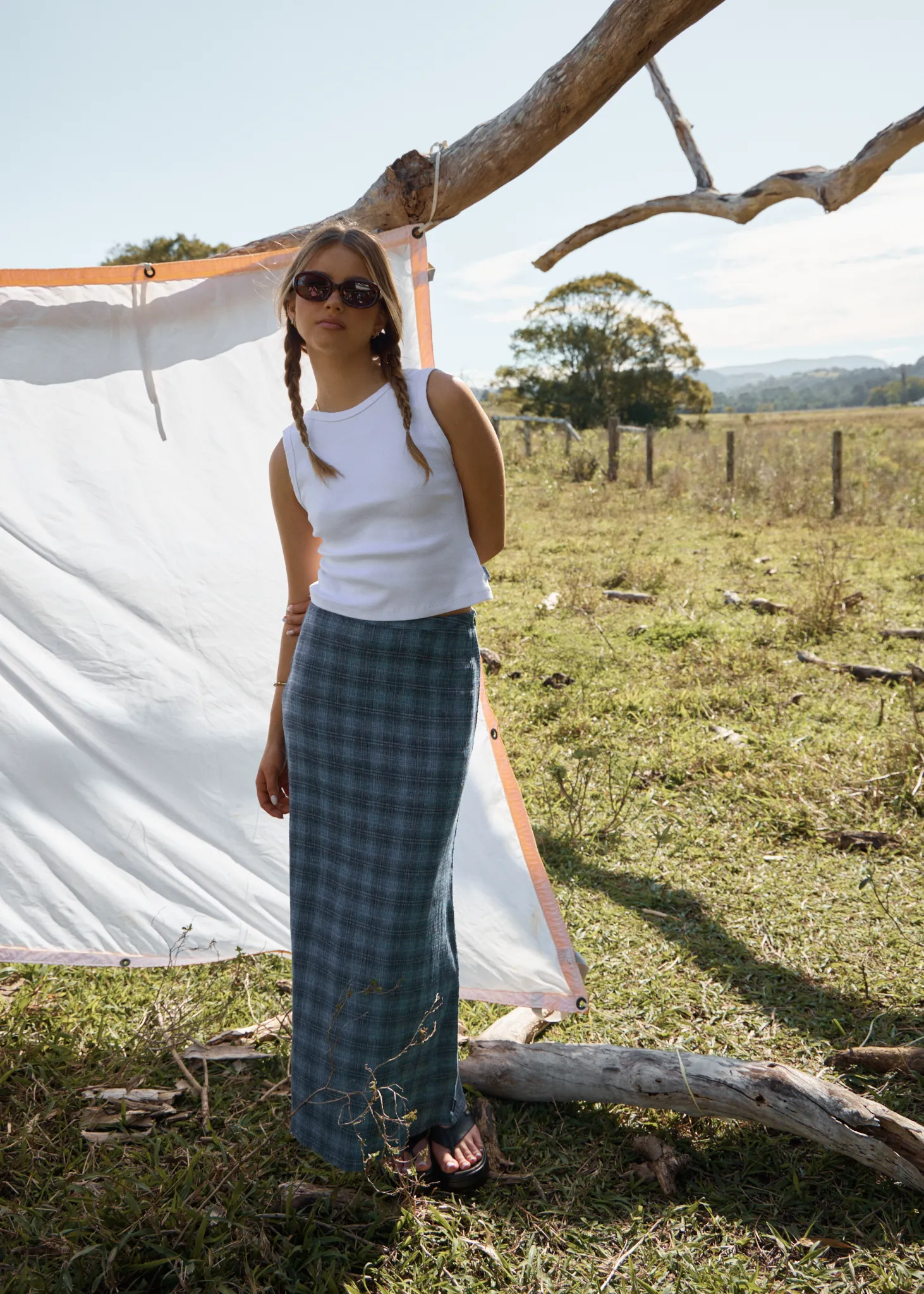 AFENDS Womens Position - Seersucker Maxi Skirt - Navy Check sold by Afends product image thumbnail 2