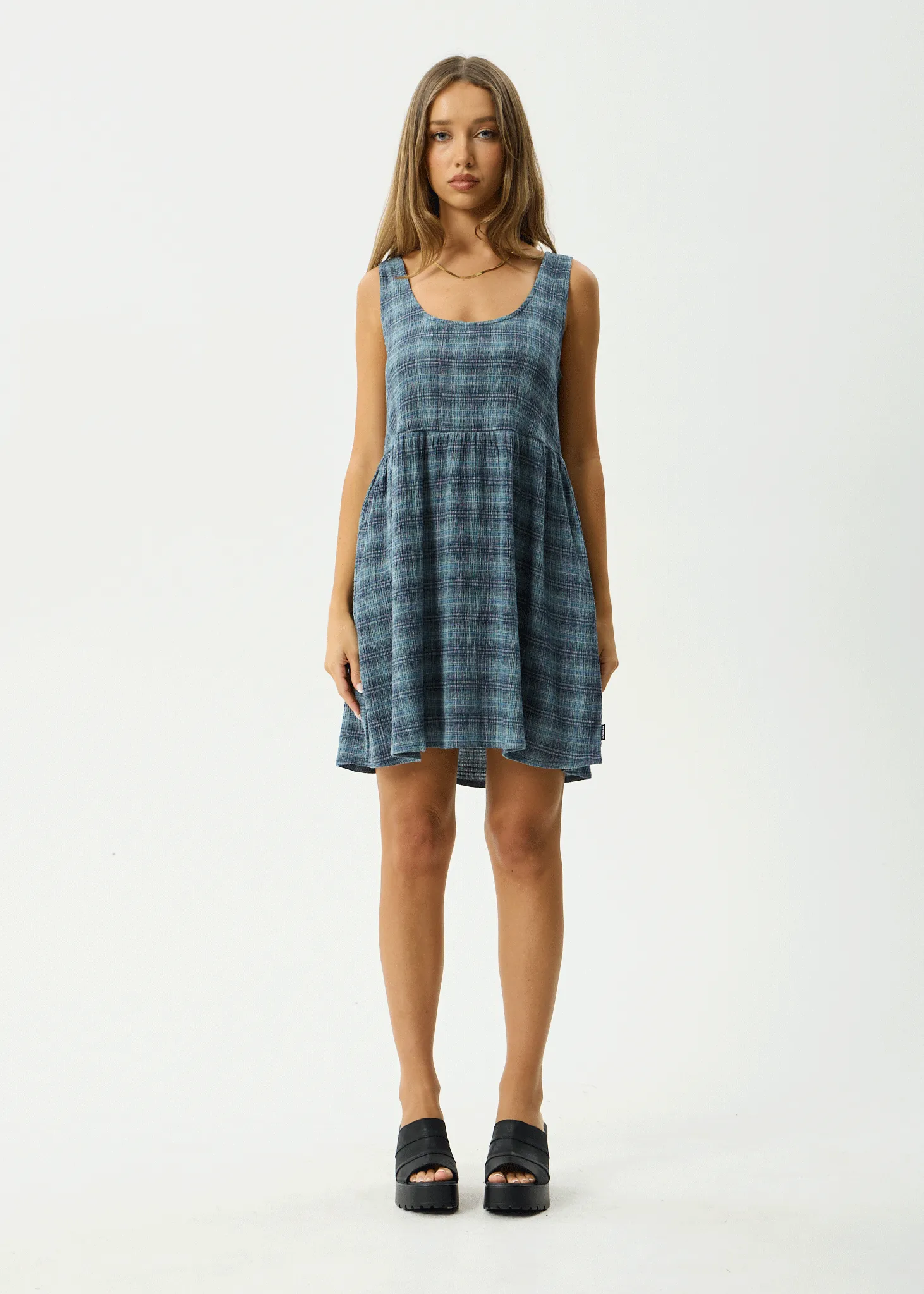 AFENDS Womens Position Jesse - Seersucker Mini Dress - Navy Check sold by Afends product image thumbnail 3