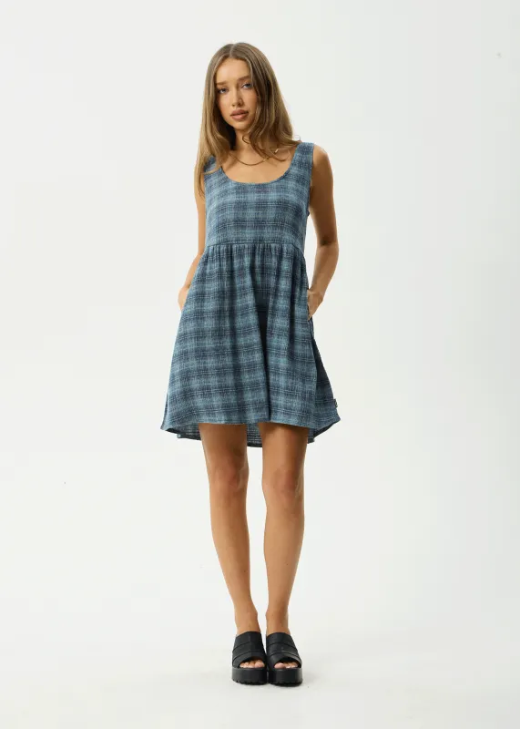 AFENDS Womens Position Jesse - Seersucker Mini Dress - Navy Check sold by Afends