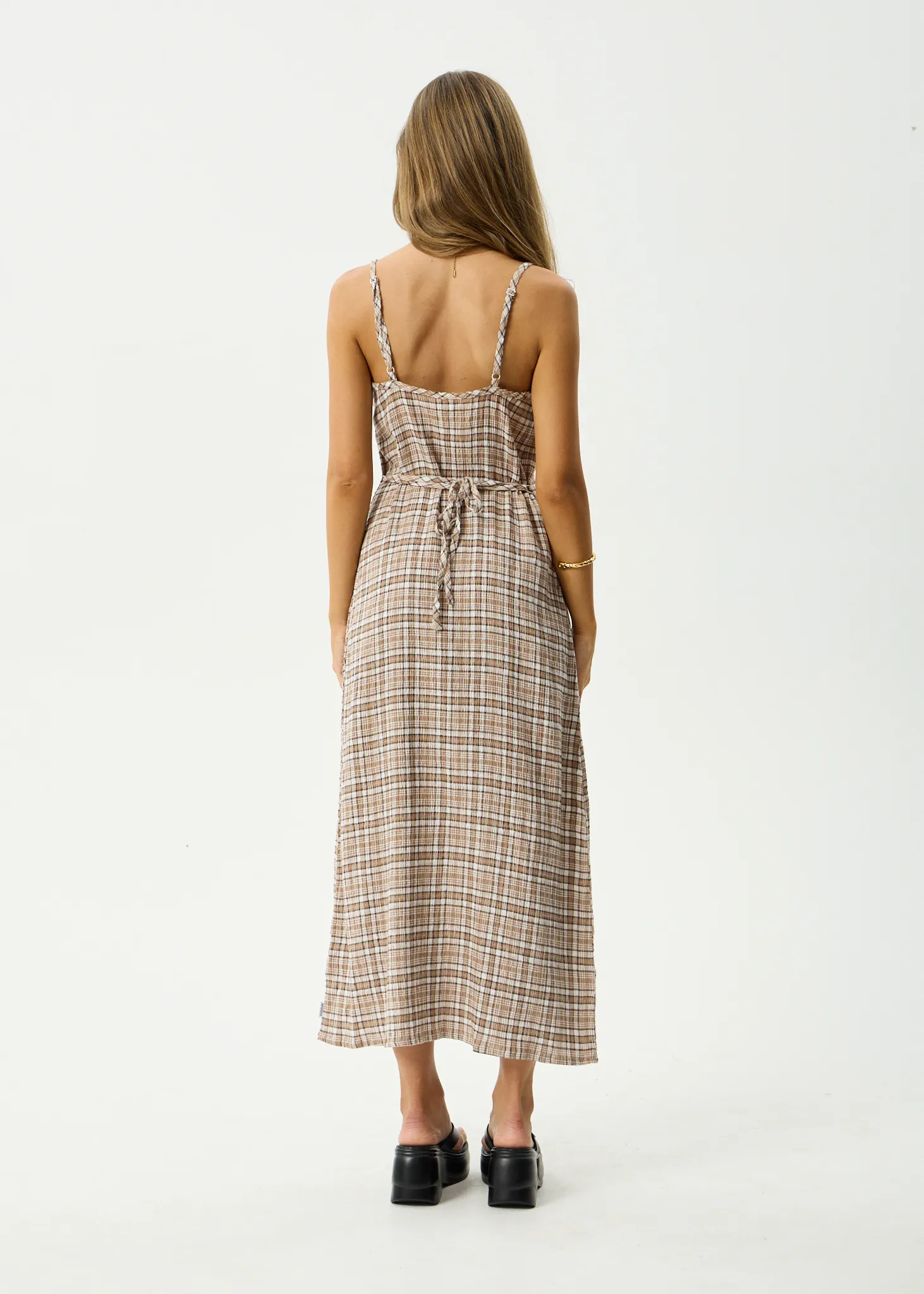 AFENDS Womens Rumi - Seersucker Midi Dress - Chai Check sold by Afends product image thumbnail 5