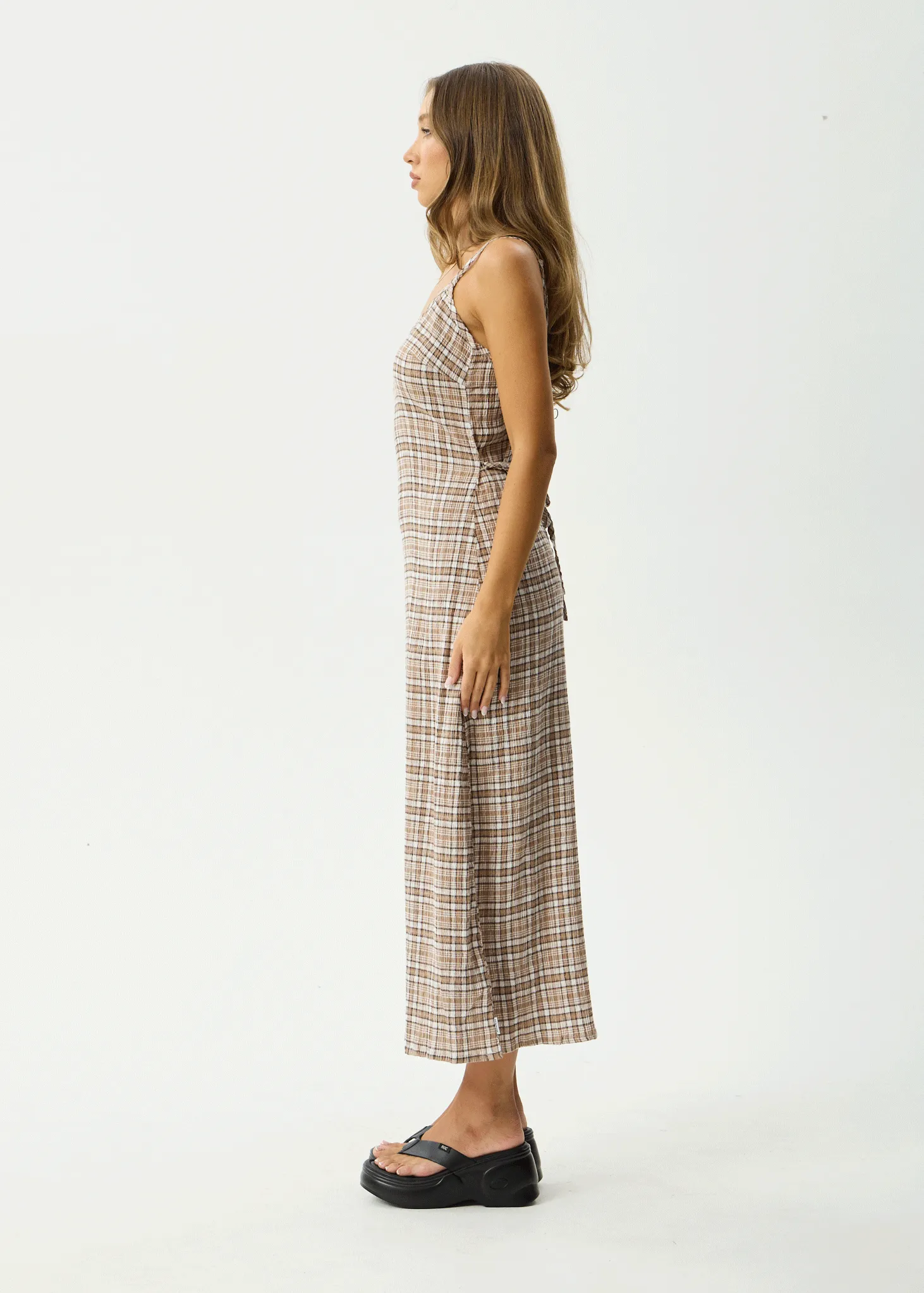 AFENDS Womens Rumi - Seersucker Midi Dress - Chai Check sold by Afends product image thumbnail 4