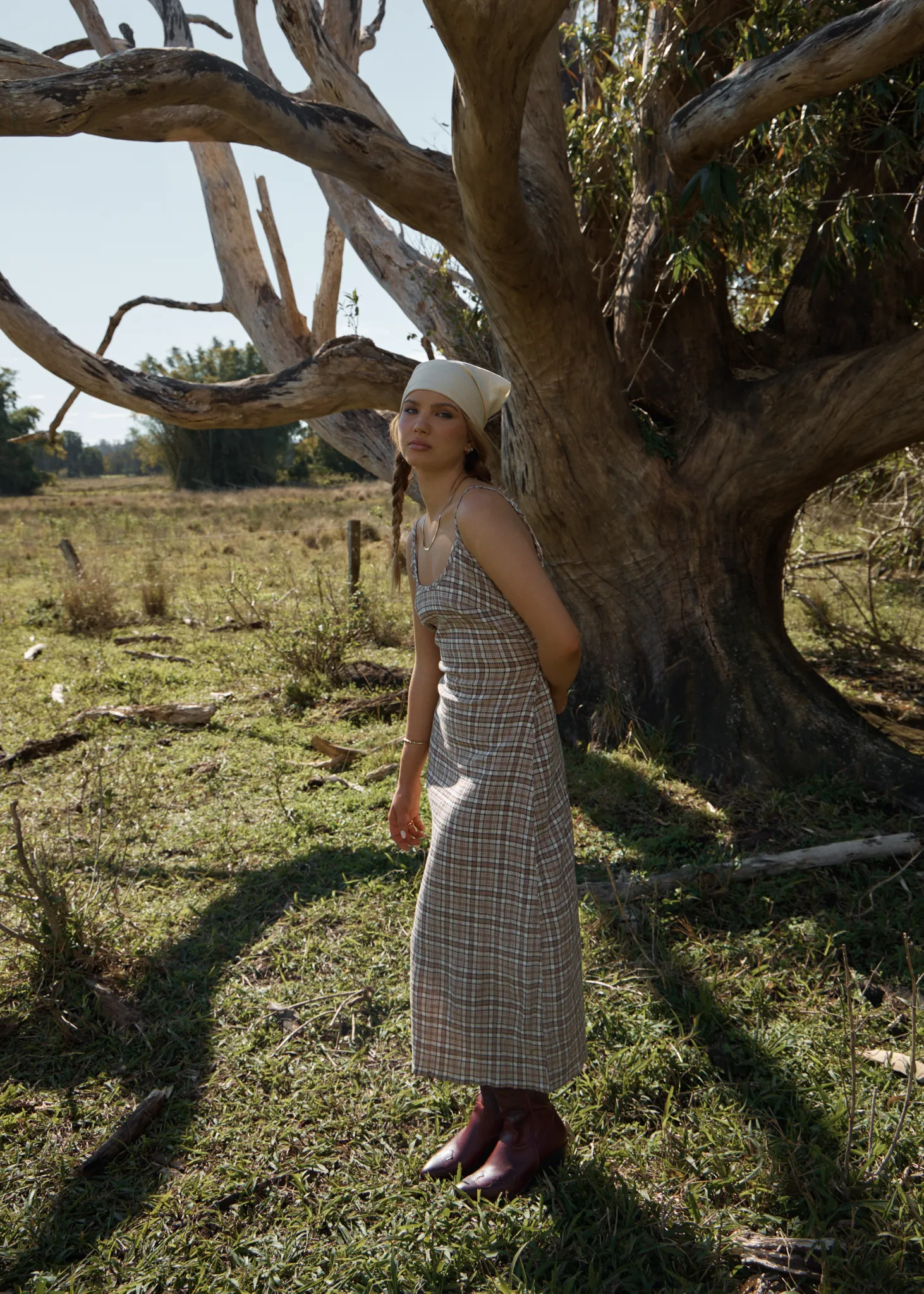 AFENDS Womens Rumi - Seersucker Midi Dress - Chai Check sold by Afends product image thumbnail 2