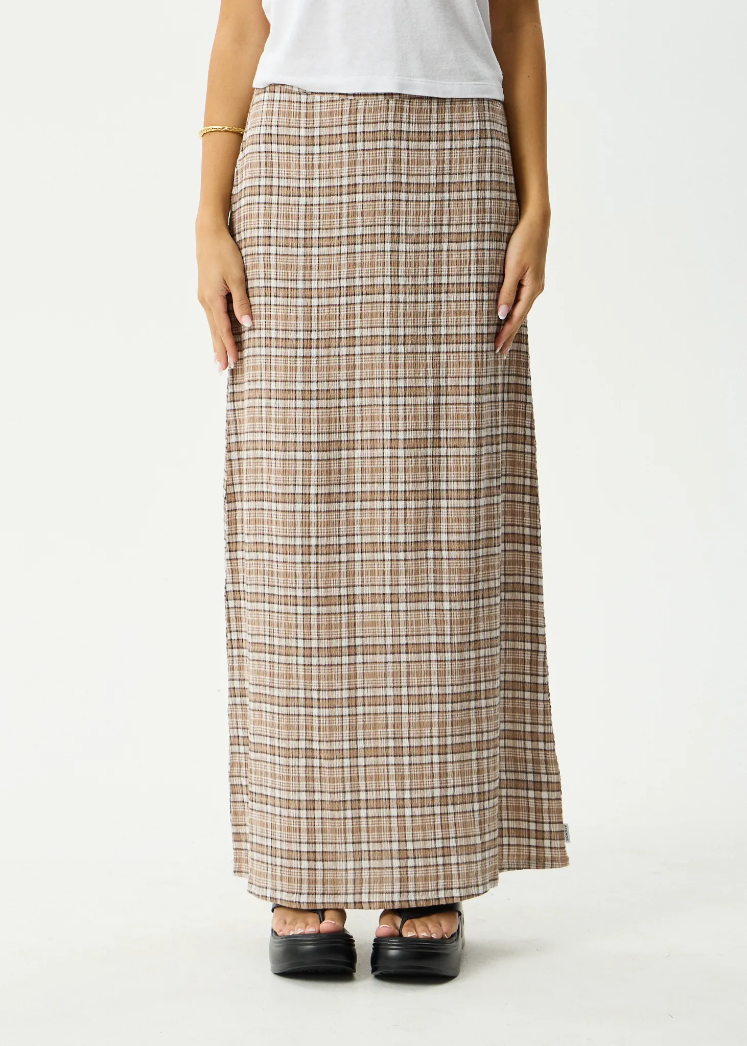 AFENDS Womens Flight - Seersucker Maxi Skirt - Chai Check sold by Afends product image thumbnail 3