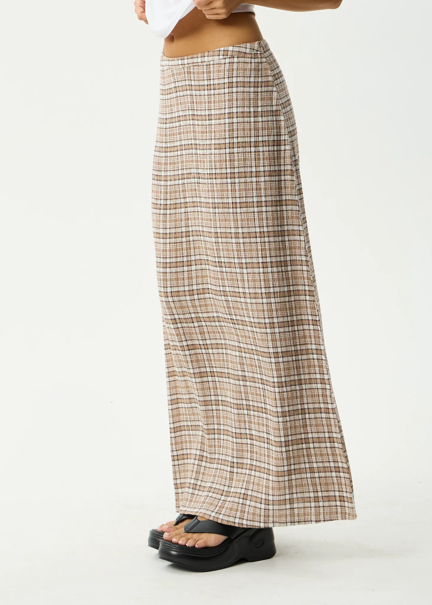 AFENDS Womens Flight - Seersucker Maxi Skirt - Chai Check sold by Afends product image thumbnail 4