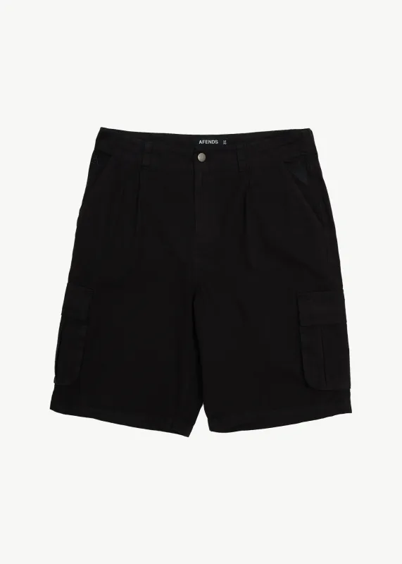 AFENDS Mens Summit - Pleated Cargo Short 22" - Washed Black sold by Afends