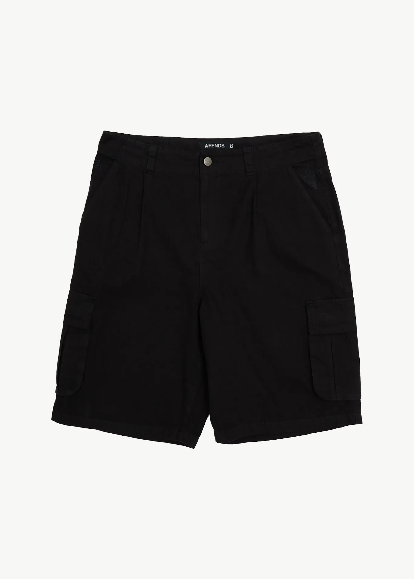AFENDS Mens Summit - Pleated Cargo Short 22" - Washed Black sold by Afends