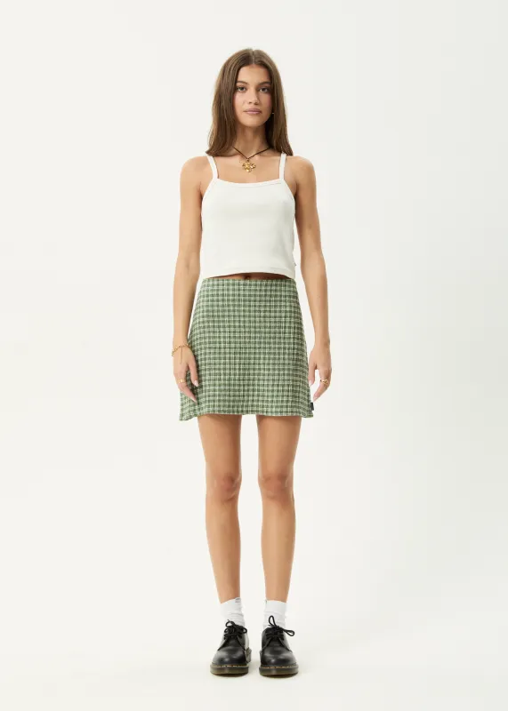 AFENDS Womens Base - Seersucker Mini Skirt - Deep Green Check sold by Afends