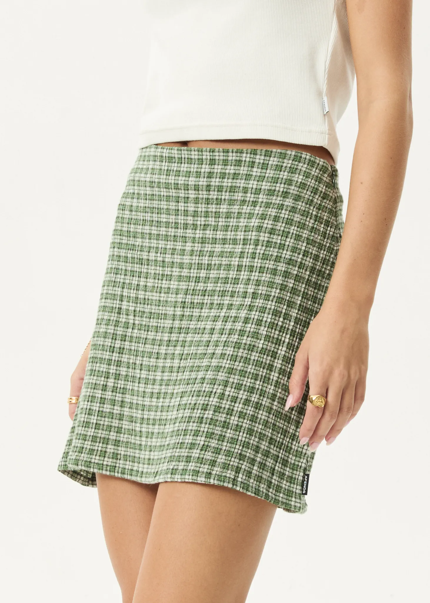 AFENDS Womens Base - Seersucker Mini Skirt - Deep Green Check sold by Afends product image thumbnail 3