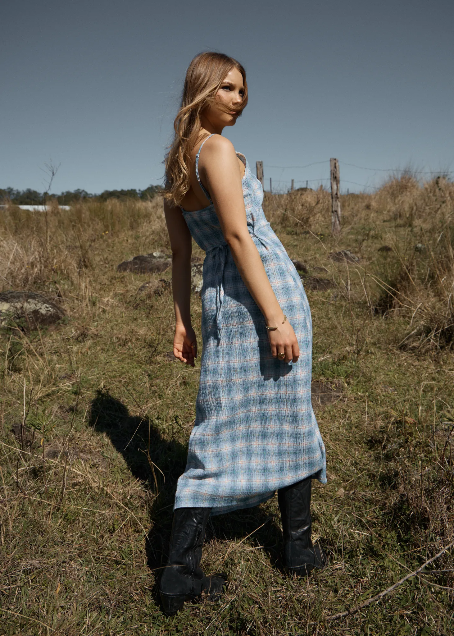 AFENDS Womens Rumi - Seersucker Midi Dress - Lake Check sold by Afends product image thumbnail 2