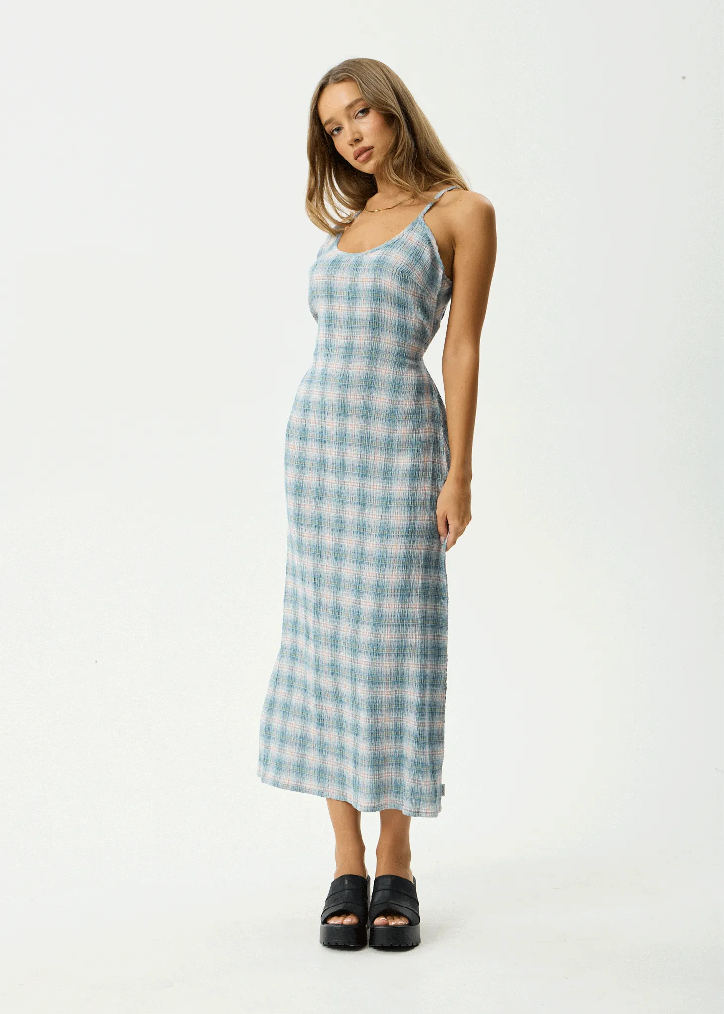 AFENDS Womens Rumi - Seersucker Midi Dress - Lake Check sold by Afends product image thumbnail 3