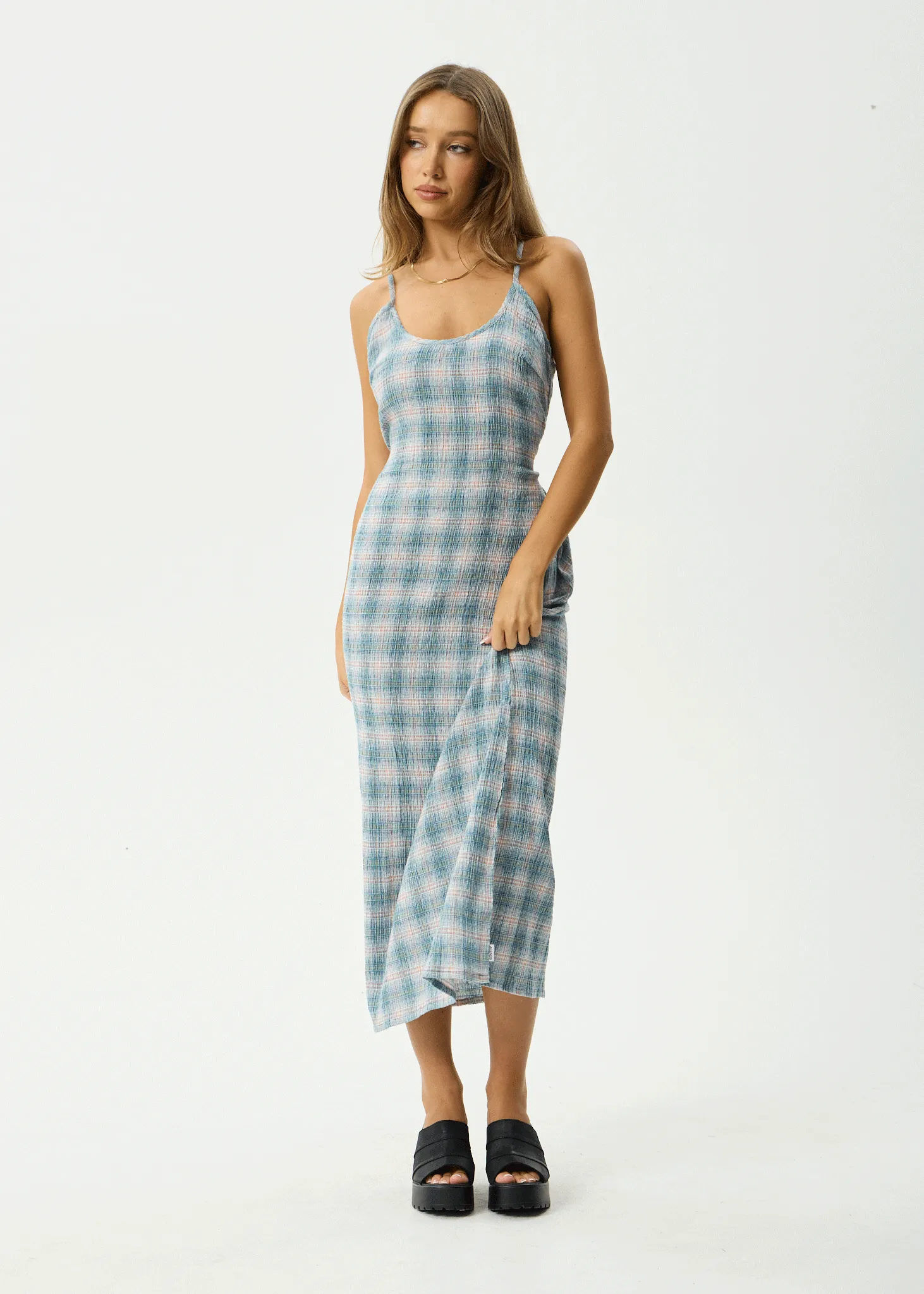 AFENDS Womens Rumi - Seersucker Midi Dress - Lake Check sold by Afends