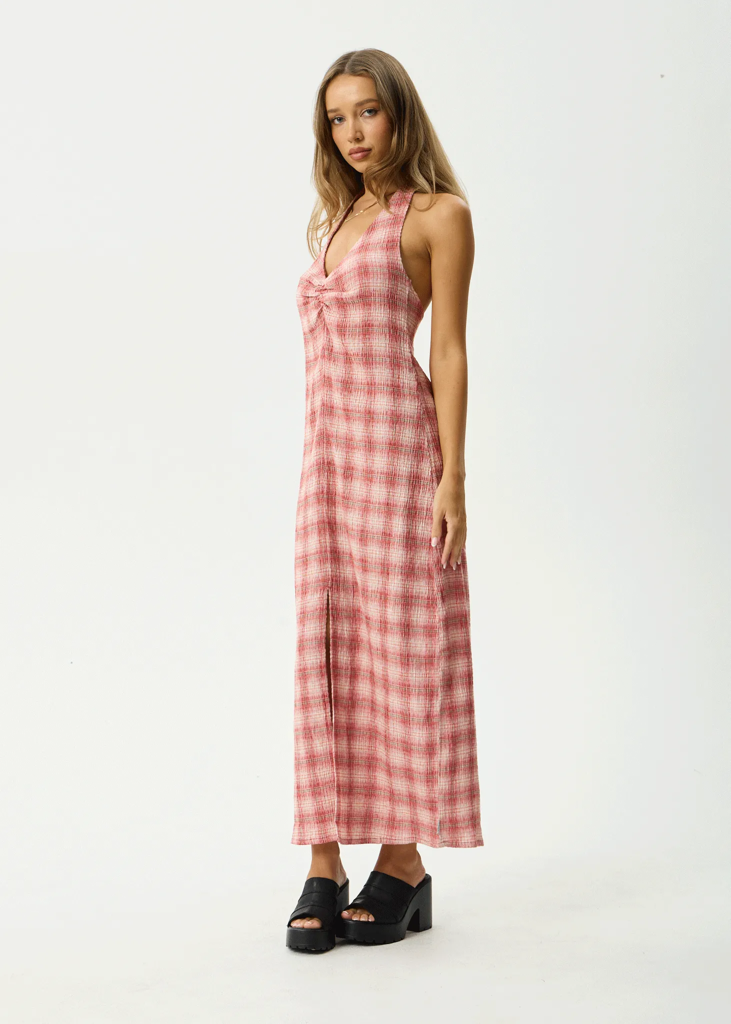 AFENDS Womens Andy - Seersucker Maxi Dress - Red Check sold by Afends product image thumbnail 4