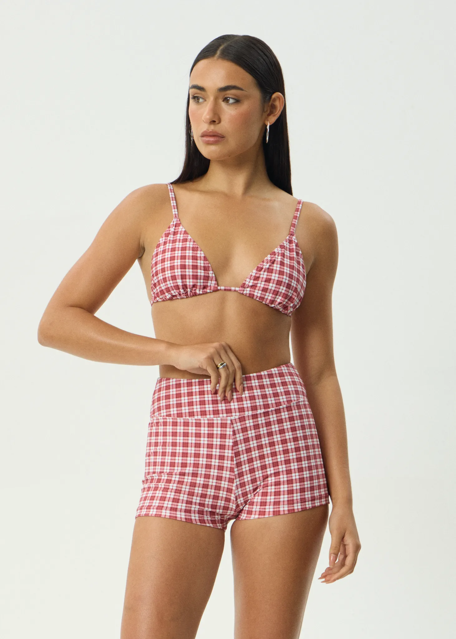 AFENDS Womens Base - Swim Short - Burgundy Check sold by Afends