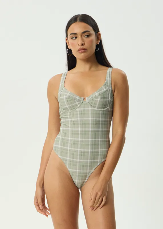 AFENDS Womens Scout - One Piece - Olive Check sold by Afends