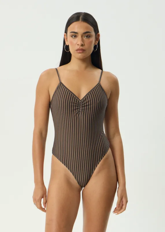 AFENDS Womens Cyrus - One Piece - Coffee Stripe sold by Afends