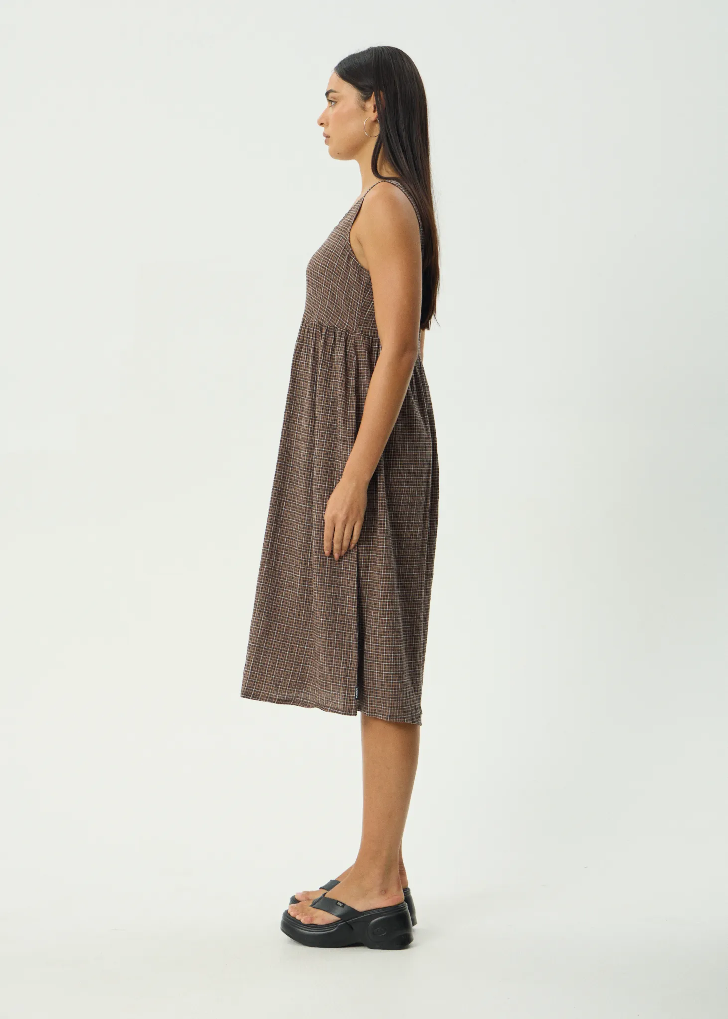 AFENDS Womens Hometown Leo - Seersucker Midi Dress - Coffee sold by Afends product image thumbnail 4