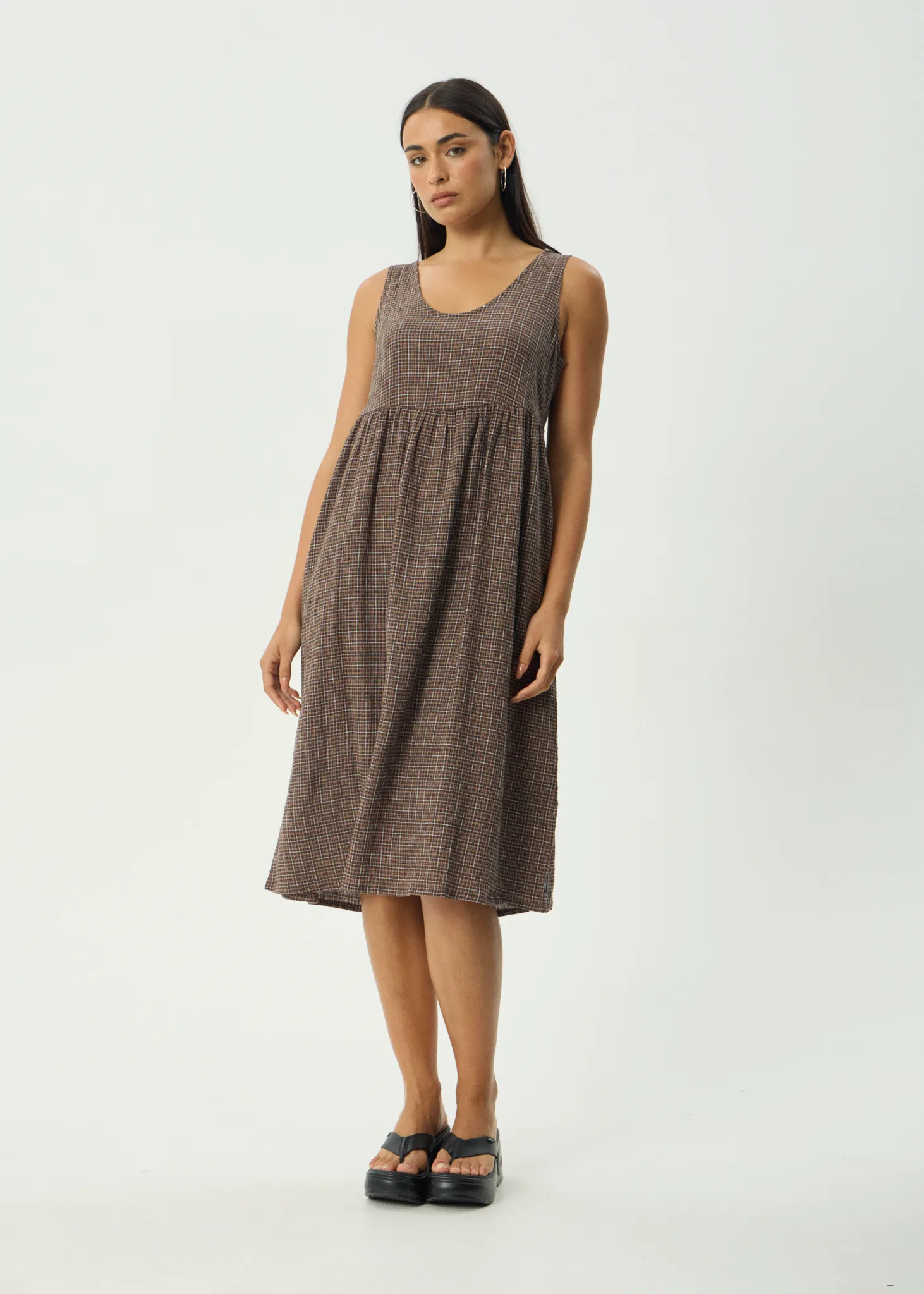 AFENDS Womens Hometown Leo - Seersucker Midi Dress - Coffee sold by Afends product image thumbnail 2