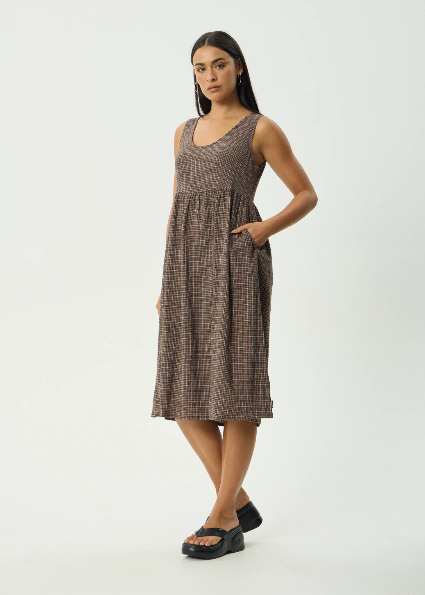 AFENDS Womens Hometown Leo - Seersucker Midi Dress - Coffee sold by Afends product image thumbnail 3