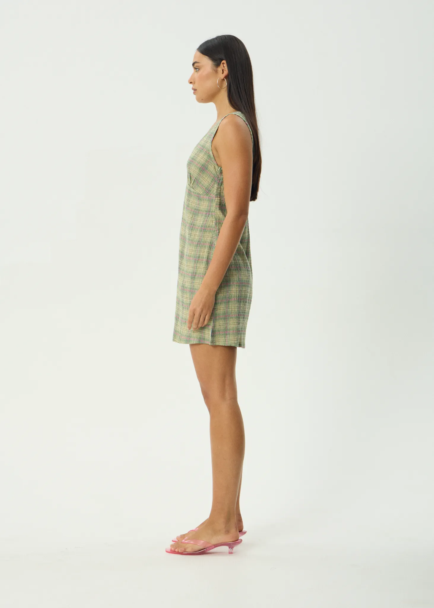 AFENDS Womens Position Grace - Seersucker Mini Dress - Green Check sold by Afends product image thumbnail 4