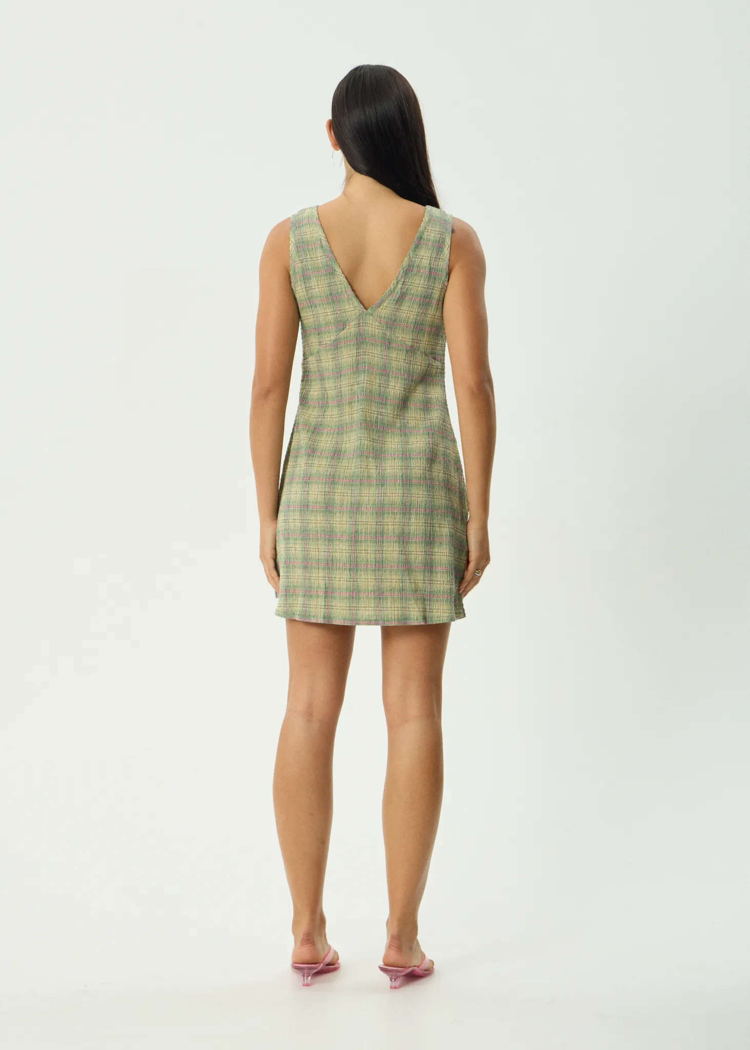 AFENDS Womens Position Grace - Seersucker Mini Dress - Green Check sold by Afends product image thumbnail 5