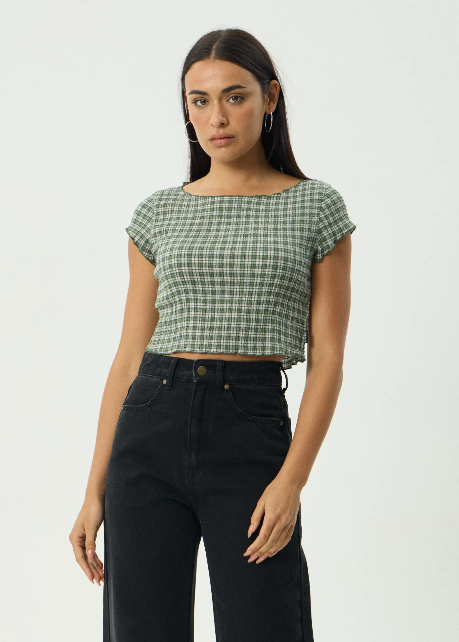 AFENDS Womens Darcy Base - Seersucker Top - Deep Green Check sold by Afends product image thumbnail 2