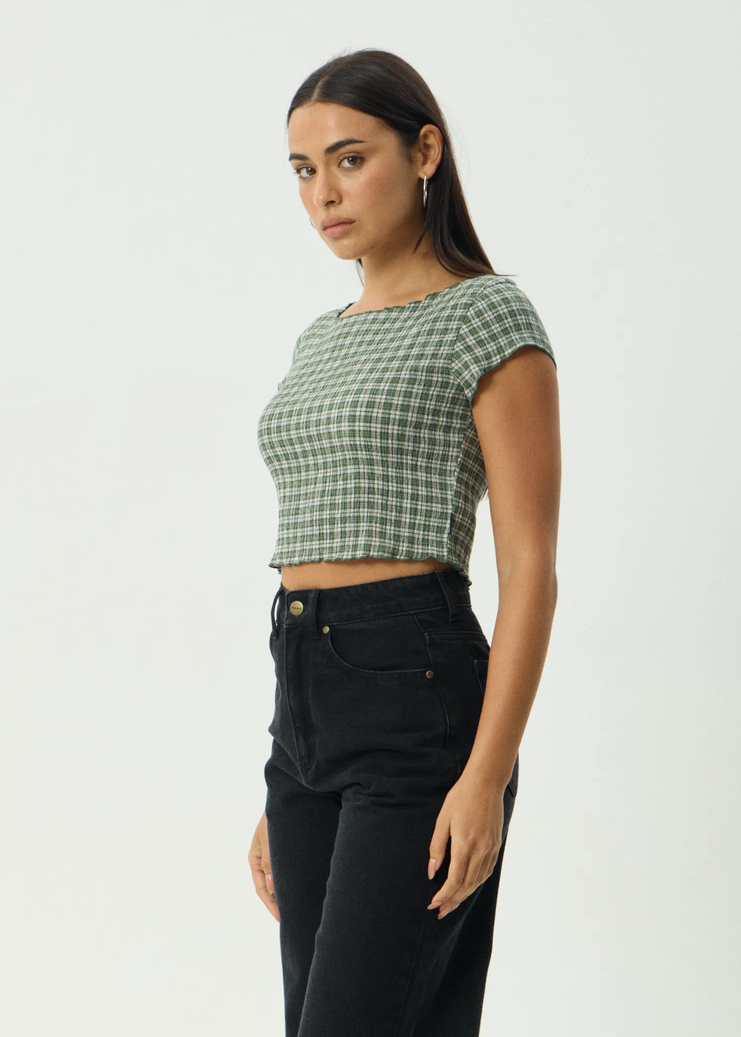 AFENDS Womens Darcy Base - Seersucker Top - Deep Green Check sold by Afends product image thumbnail 3