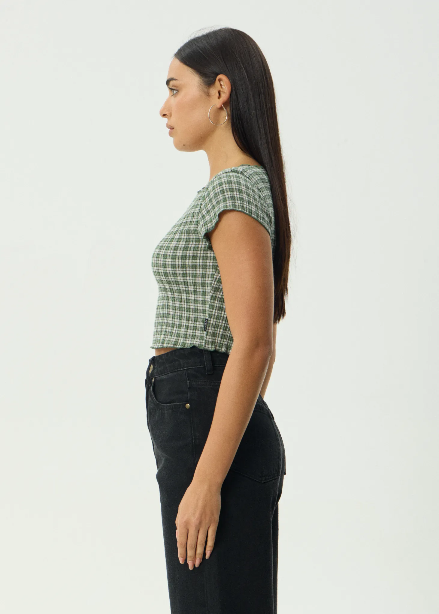 AFENDS Womens Darcy Base - Seersucker Top - Deep Green Check sold by Afends product image thumbnail 4