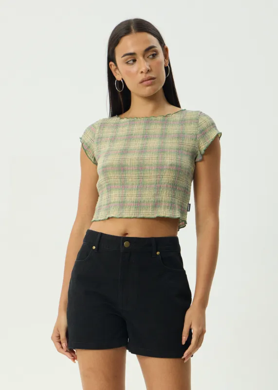 AFENDS Womens Darcy Position - Seersucker Top - Green Check sold by Afends