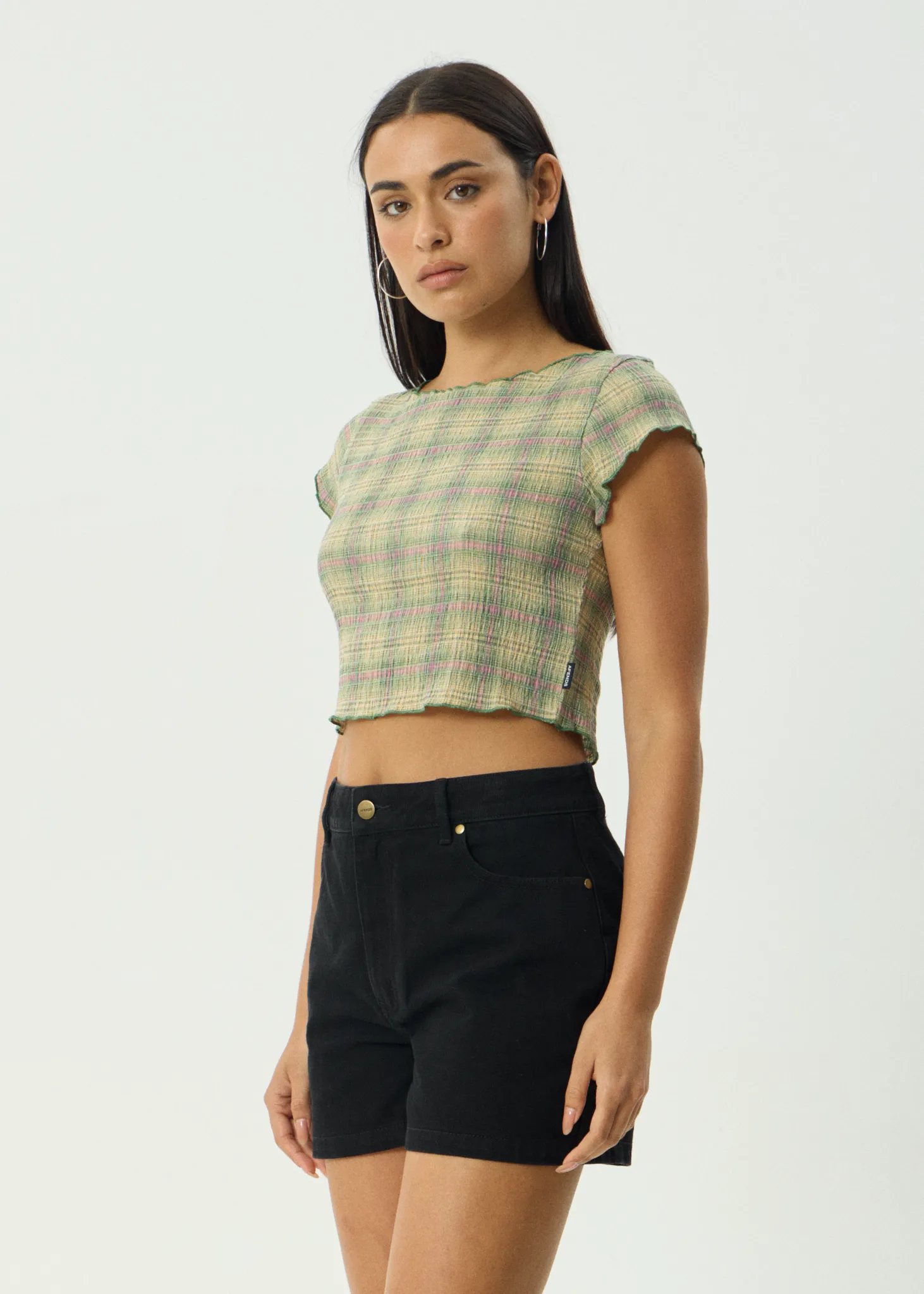 AFENDS Womens Darcy Position - Seersucker Top - Green Check sold by Afends product image thumbnail 3