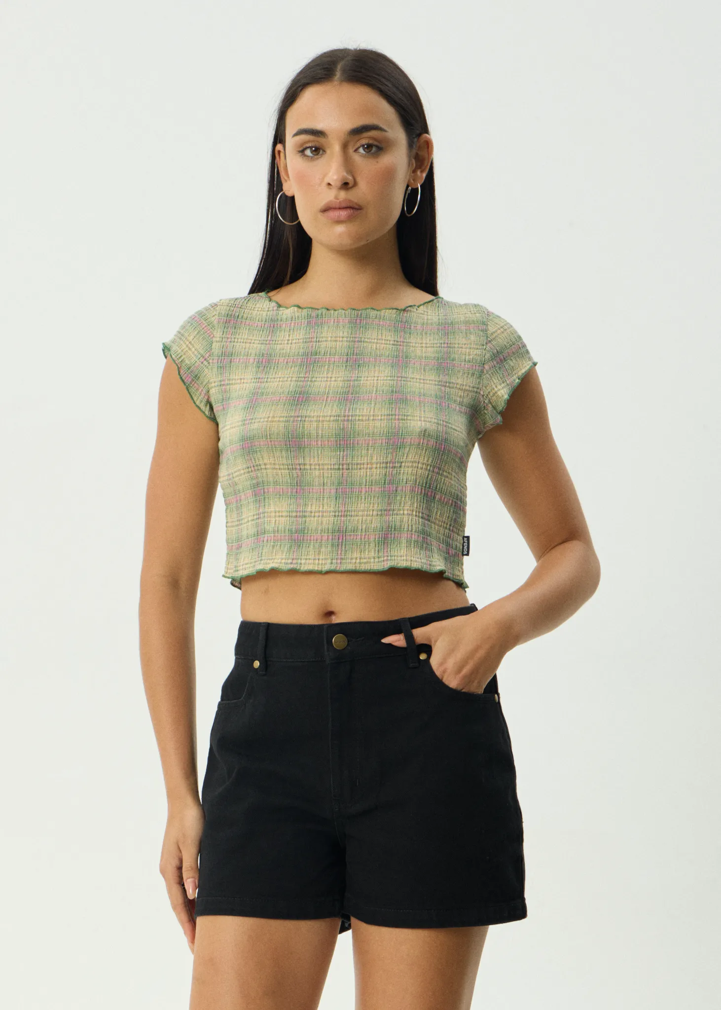 AFENDS Womens Darcy Position - Seersucker Top - Green Check sold by Afends product image thumbnail 2