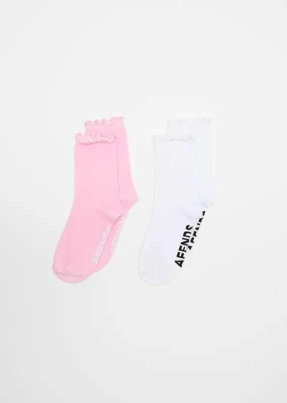 AFENDS Womens Frill Seeker - Socks Two Pack - Pink / White sold by Afends