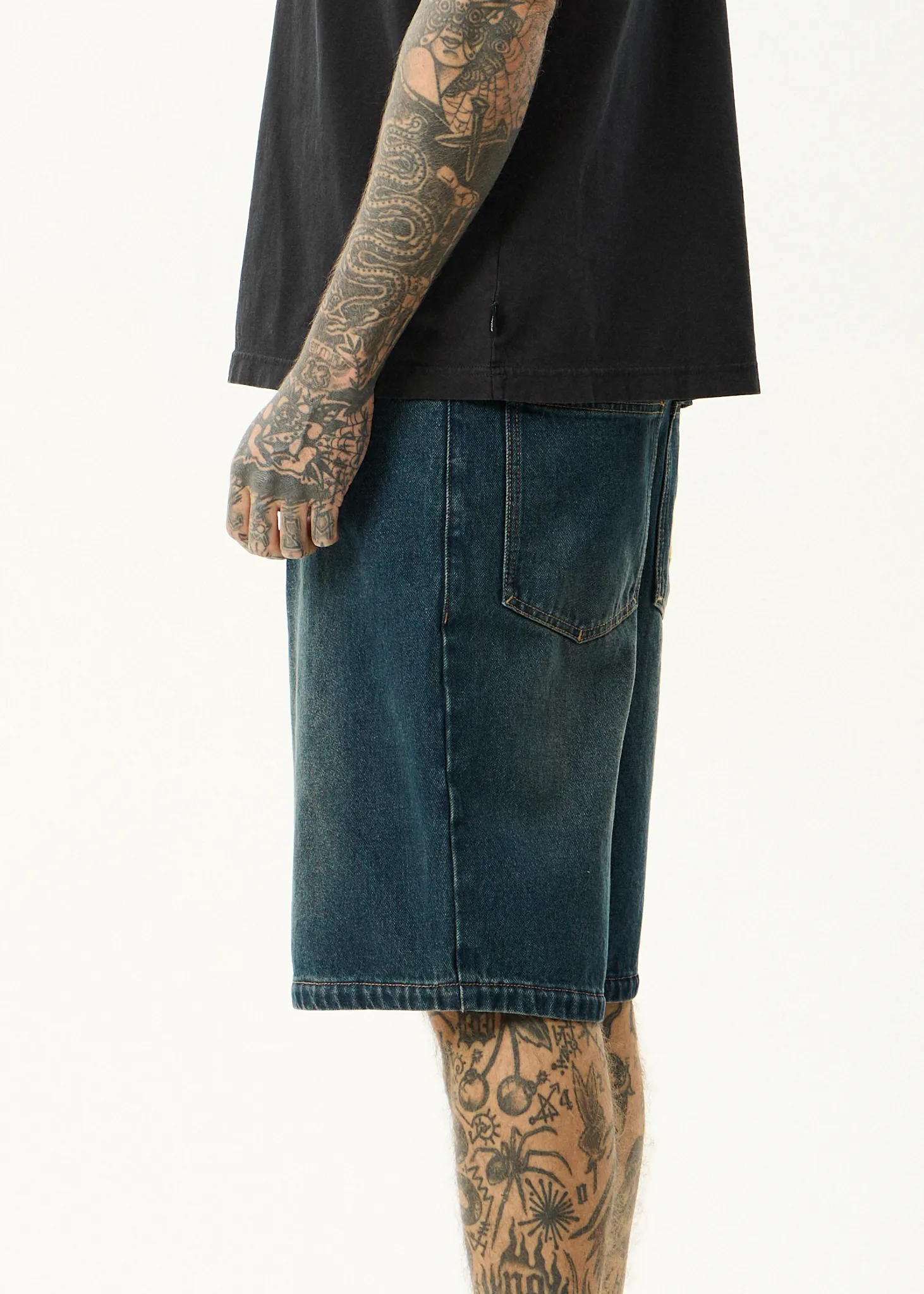 AFENDS Mens Fast Forward - Denim Ultra Baggy Pleated Short 24" - Vintage Wash sold by Afends product image thumbnail 5