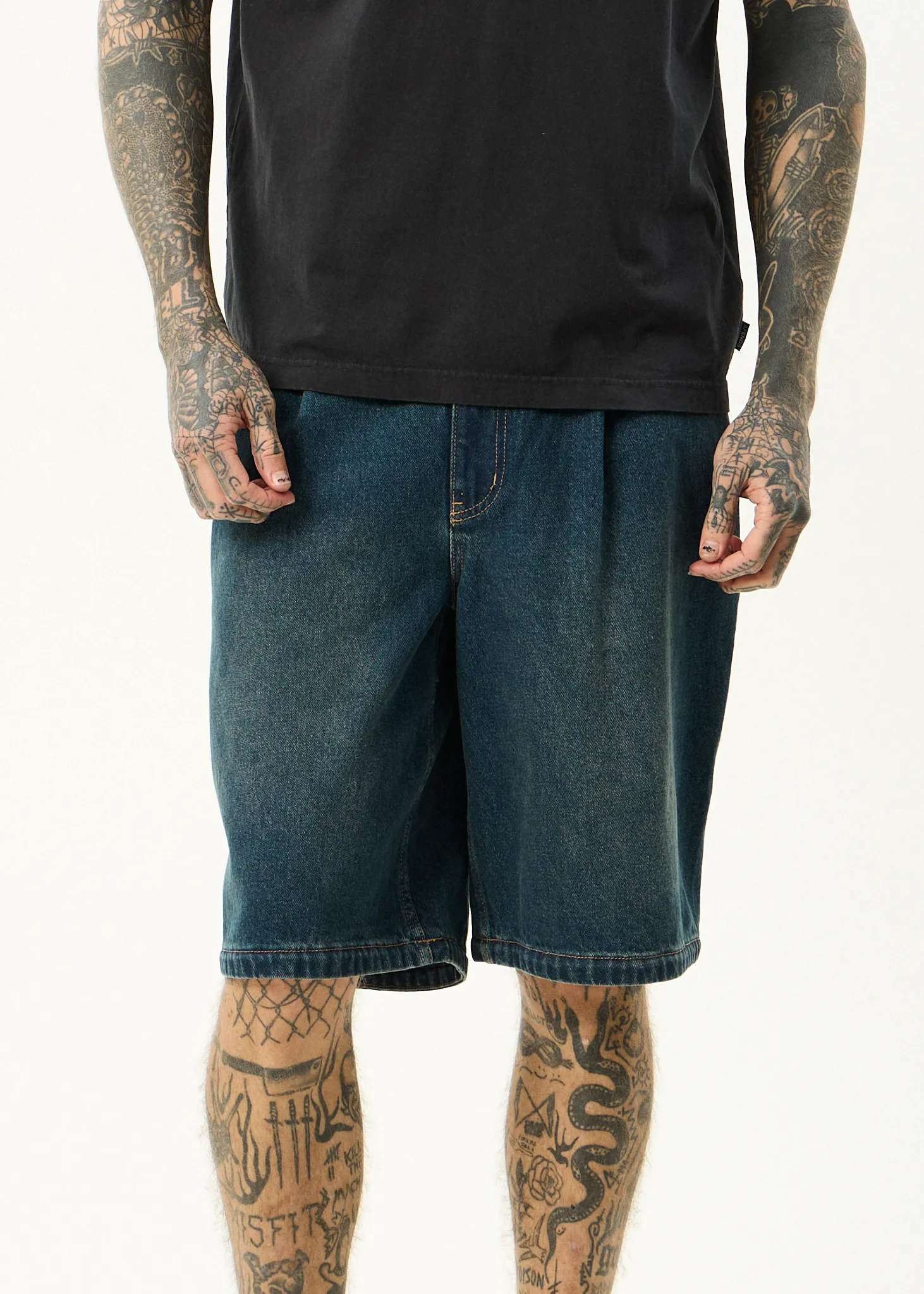 AFENDS Mens Fast Forward - Denim Ultra Baggy Pleated Short 24" - Vintage Wash sold by Afends product image thumbnail 3