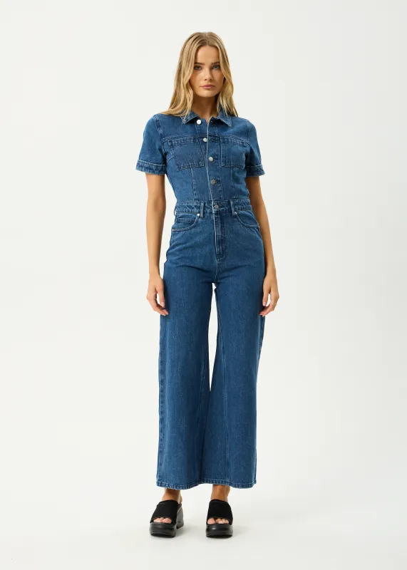 AFENDS Womens Miami - Denim Flared Leg Jumpsuit - Authentic Blue sold by Afends