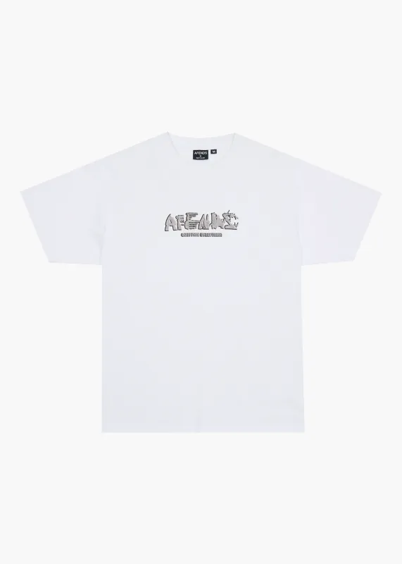 AFENDS Mens Lqd Metal - Heavyweight Boxy Tee - White sold by Afends