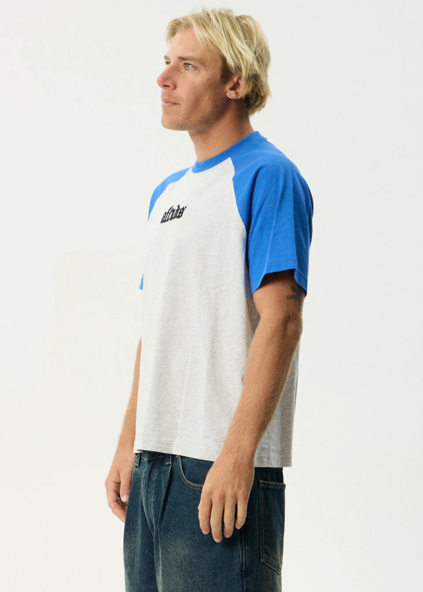 AFENDS Mens Drop Zone - Heavyweight Raglan Tee - Grey Marle sold by Afends product image thumbnail 5