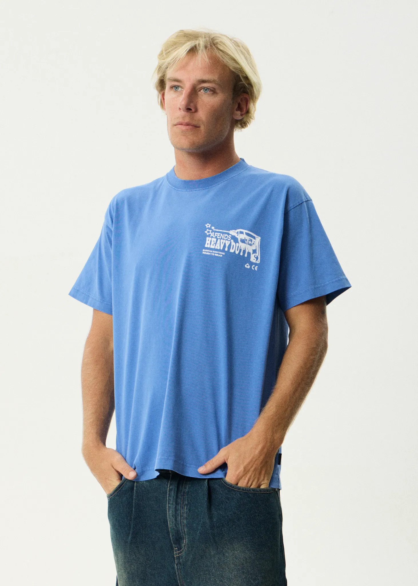 AFENDS Mens Heavy Duty - Heavyweight Boxy Tee - Washed Marina sold by Afends product image thumbnail 3