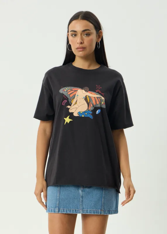 AFENDS Womens Easty - Oversized Tee - Stone Black sold by Afends