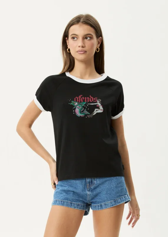 AFENDS Womens Catch And Release - Raglan Tee - Black sold by Afends