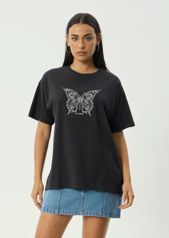AFENDS Womens Fly Away - Oversized Tee - Stone Black sold by Afends