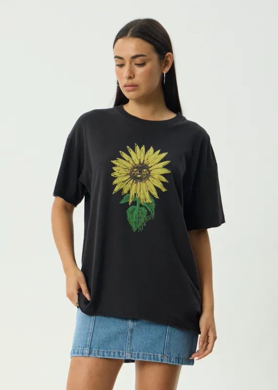 AFENDS Womens Sunnyflower - Oversized Tee - Stone Black sold by Afends
