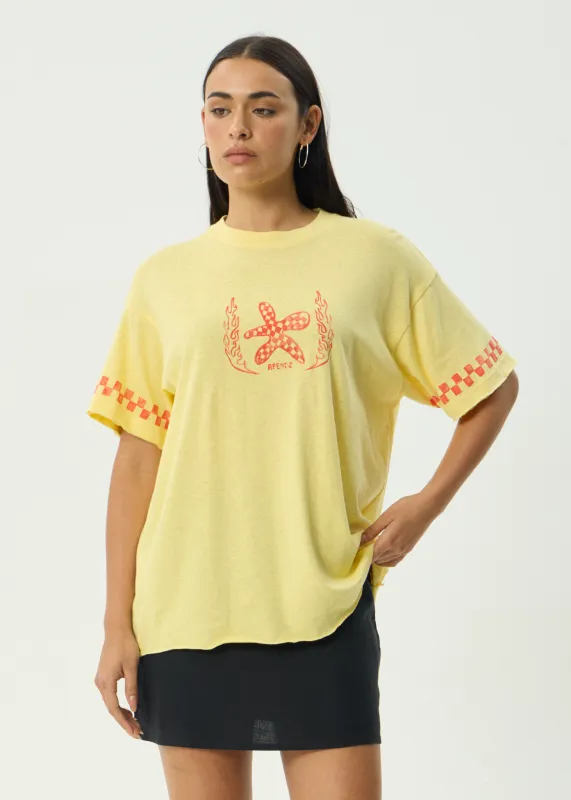 AFENDS Womens Calda - Oversized Tee - Lemon sold by Afends