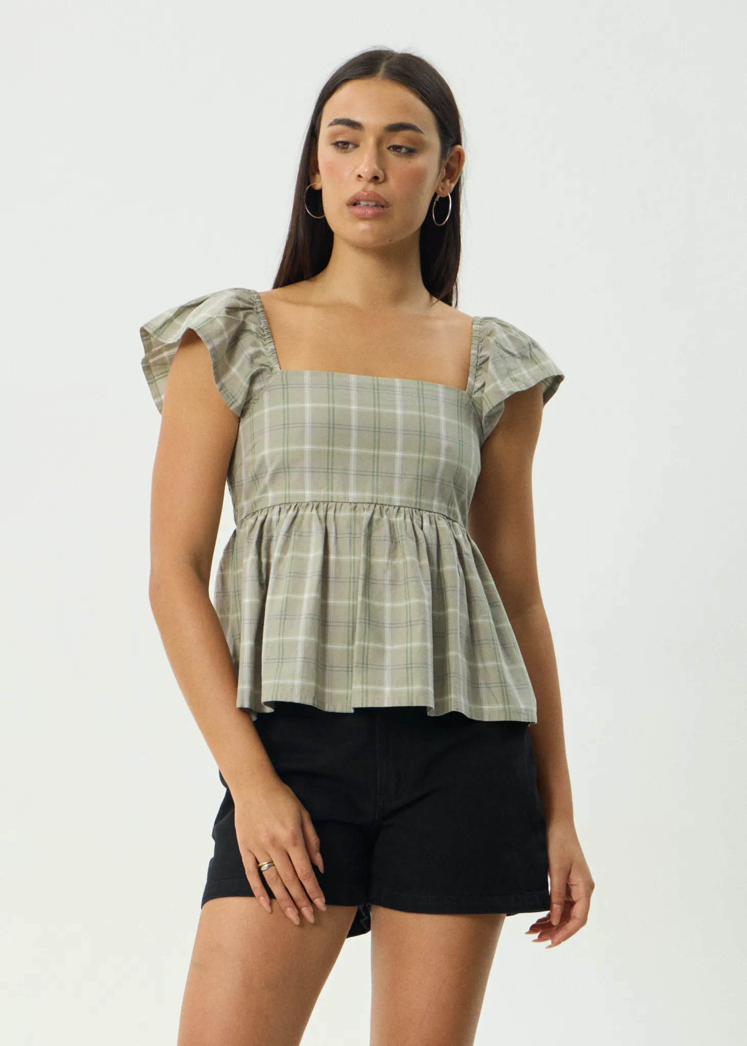AFENDS Womens Scout - Check Top - Olive Check sold by Afends