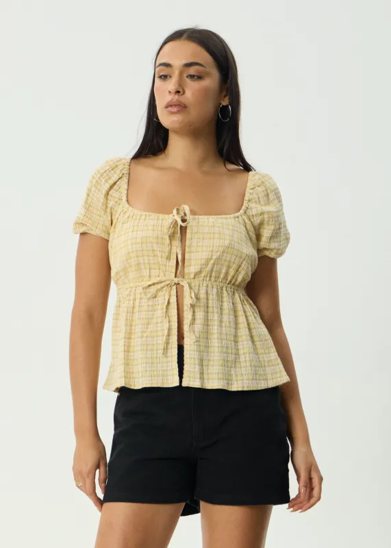 AFENDS Womens Sunday - Seersucker Top - Lemon Check sold by Afends