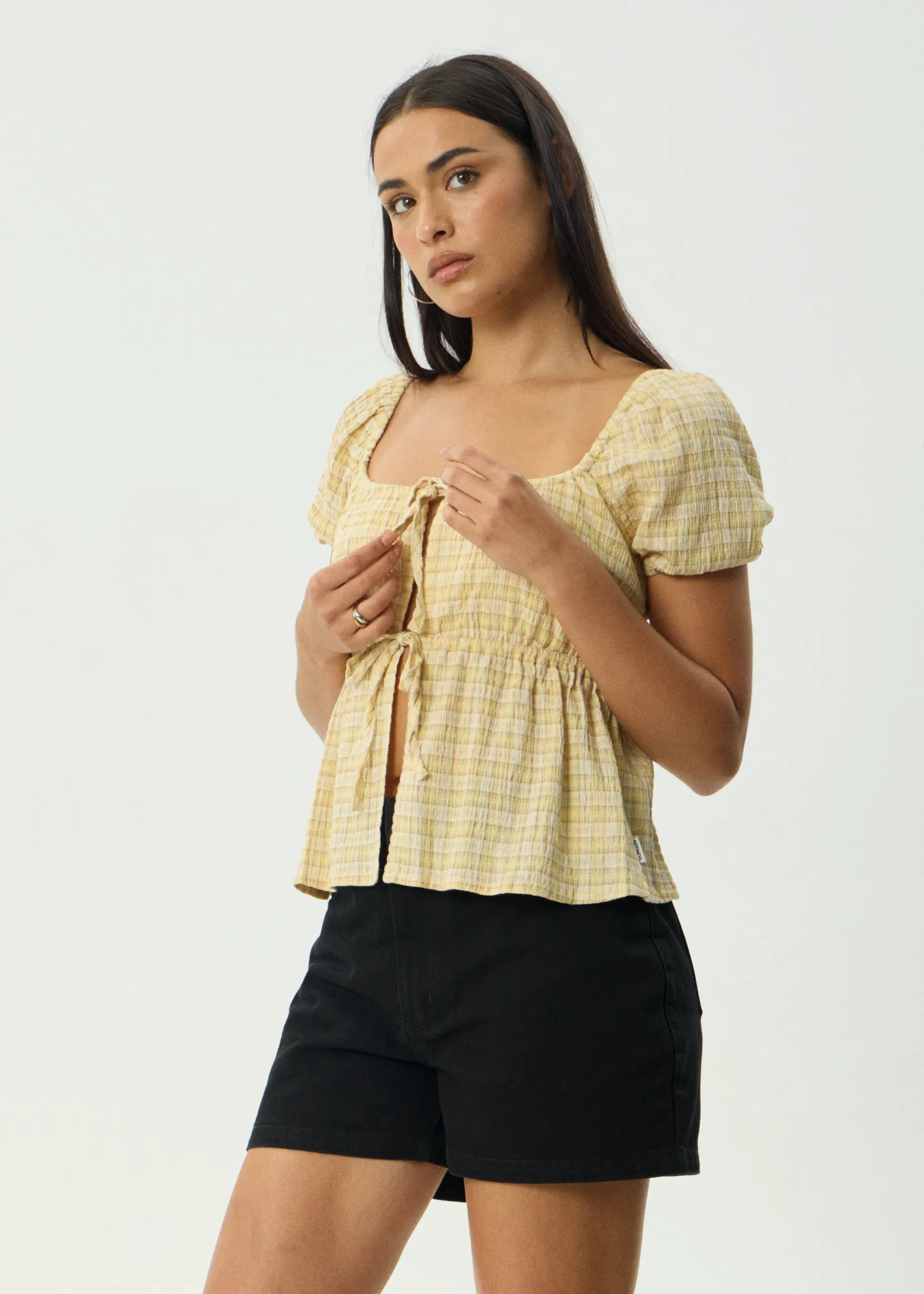 AFENDS Womens Sunday - Seersucker Top - Lemon Check sold by Afends product image thumbnail 3