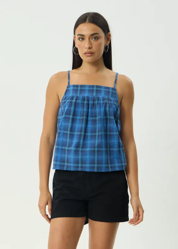 AFENDS Womens Camden - Seersucker Cami Top - Marina Check sold by Afends