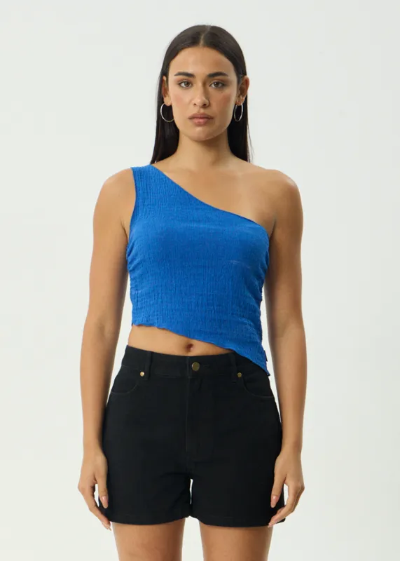 AFENDS Womens Marina - Seersucker One Shoulder Top - Marina sold by Afends