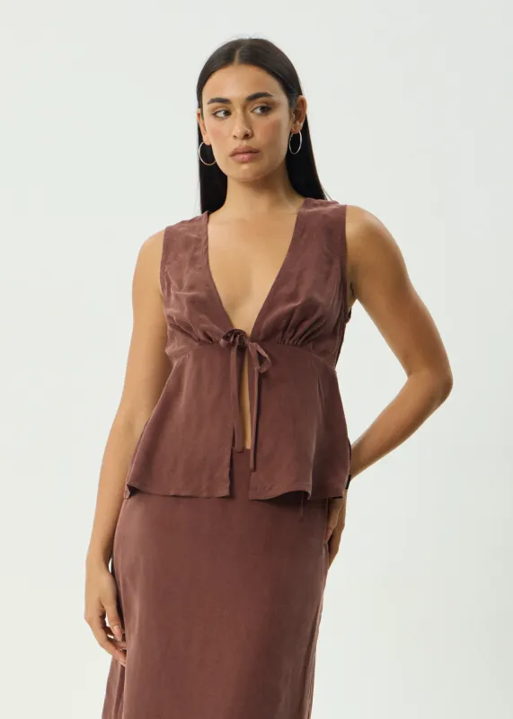 AFENDS Womens Delia - Cupro Top - Hazelnut sold by Afends